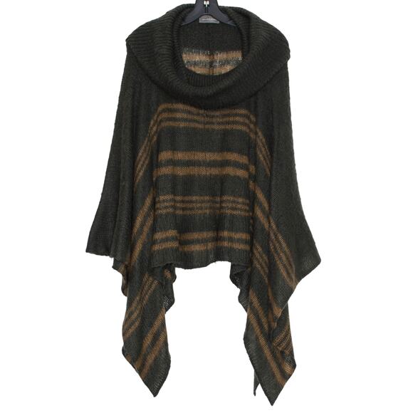 Wooden Ships Poncho Cowl Neck Mohair Wool Asymmetrical Boho Cozy Gray Brown M/L - Picture 1 of 6